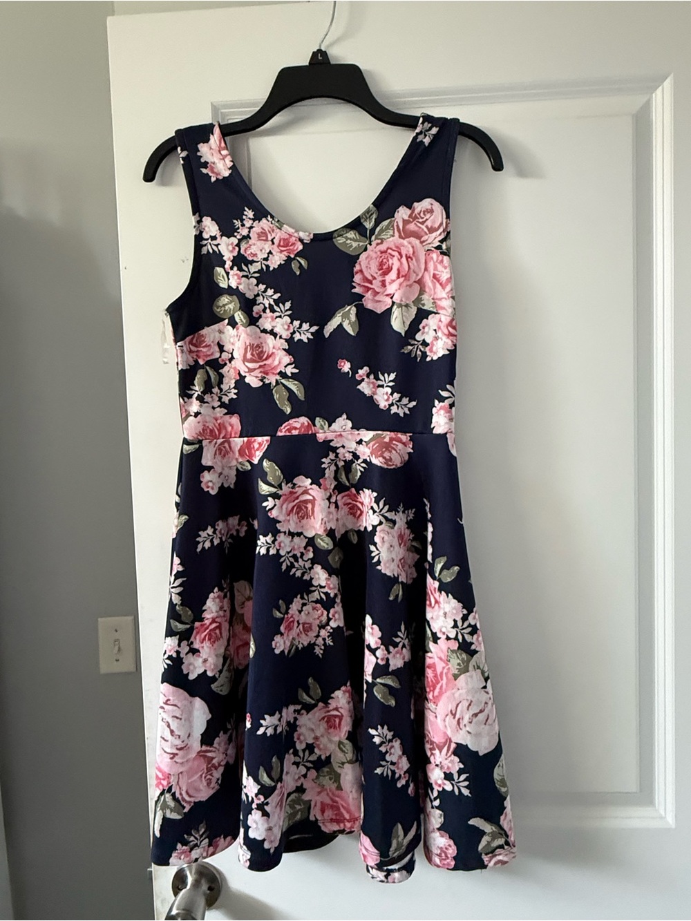 Rue21 Navy Fit-and-Flare Dress with Pink Rose Print
